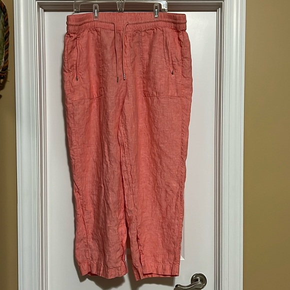 Athleta Pants - ATHLETA 100% linen light coral drawstring pants. Size 18.